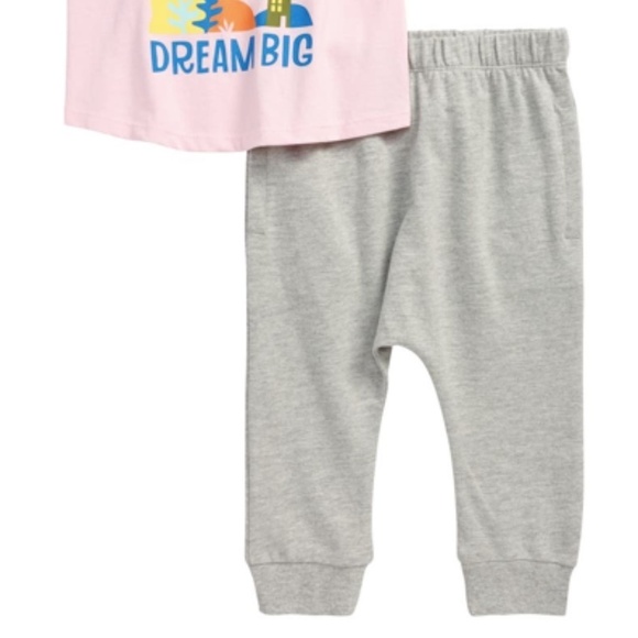 Open Edit Easy Graphic Tee and Jogger Pants Set Pink Dream Big Organic Cotton - Picture 3 of 4